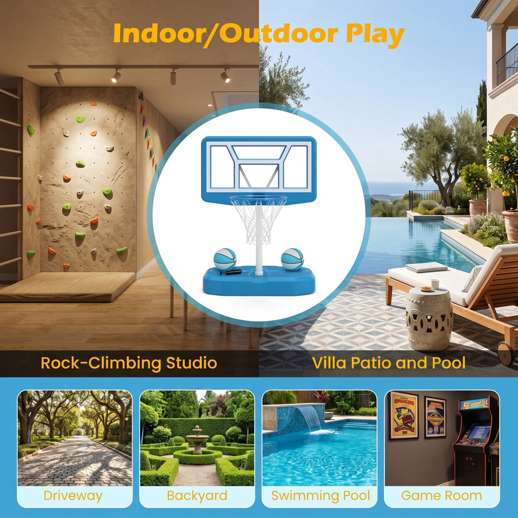 Airfind Pool Basketball Hoop Set with 2 Balls and Inflation Pump, Poolside Water Basketball Game with Weighted Fillable Base and Shatterproof Backboard for, Light Blue