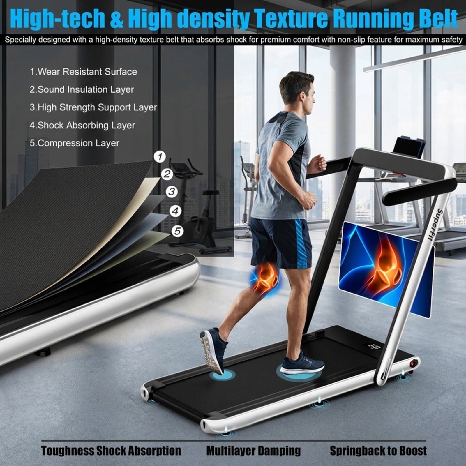 Airfind 2.25HP 2-in-1 Walk-to-Run Folding Treadmill with APP Sync Audio Console, Silver