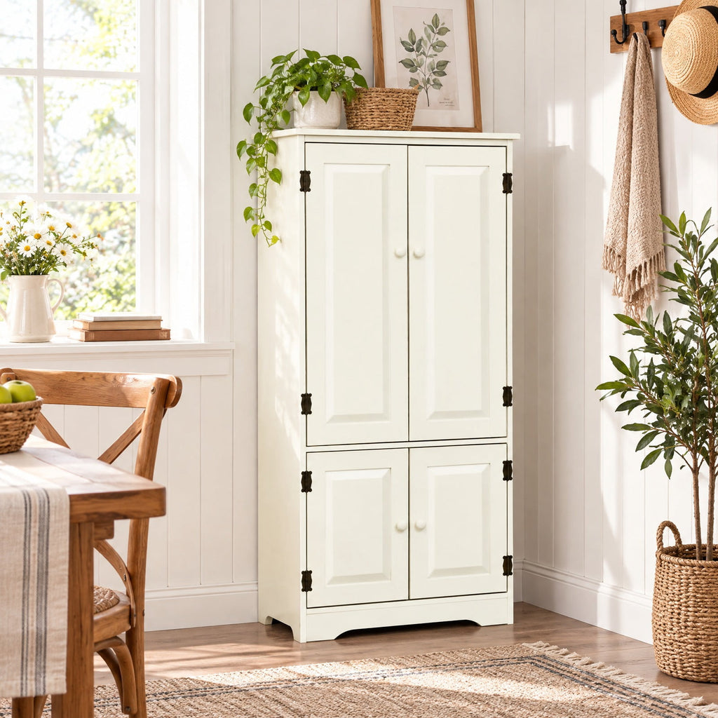 Airfind Accent Storage Cabinet Adjustable Shelves, MDF Frame, 24in x 13in x 49in (L x W x H) Other Footprint, White