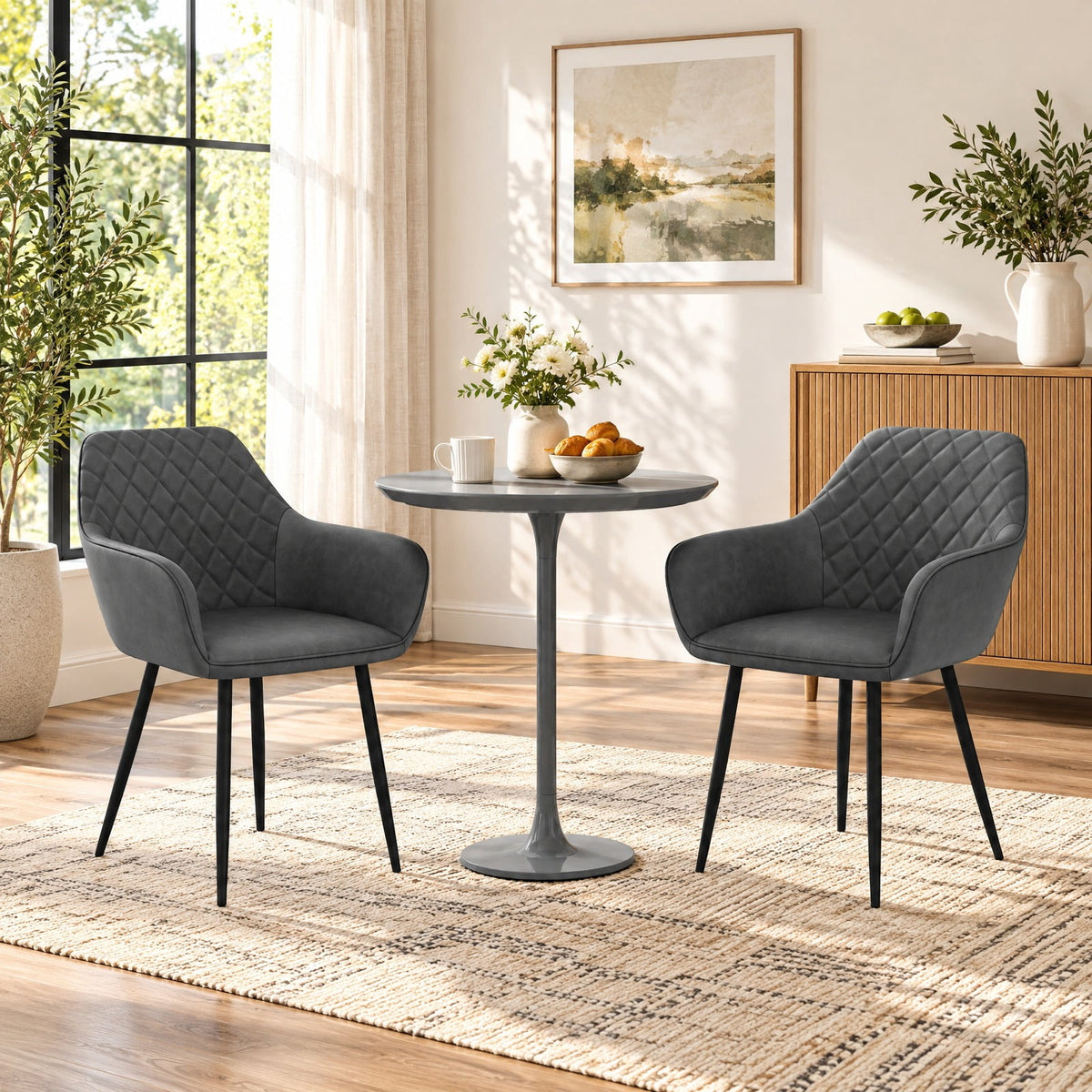 Airfind Leisure Dining Chair Set of 2 with Curved Backrest and Wide Seat, 330 lbs Capacity, Fabric Metal Frame, 23.5 x 21.5 x 33 Footprint, Gray