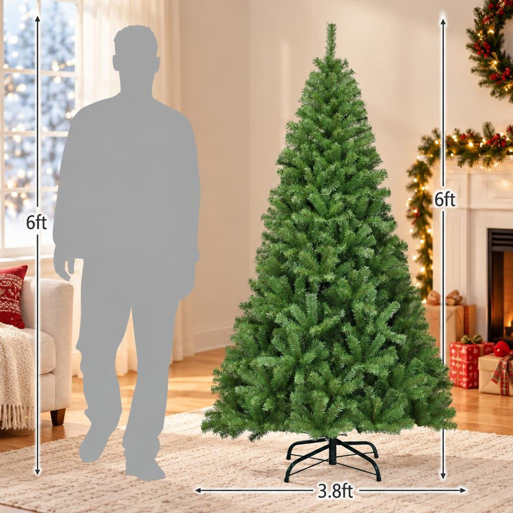 Airfind PVC Artificial Christmas Tree Premium Hinged-6 ft, PVC iron Frame, 3.8ft x 6ft Footprint, Green