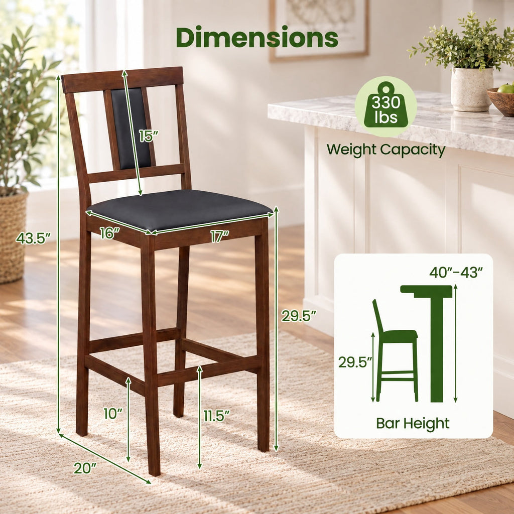 Airfind Set of 4 Upholstered Barstool 29.5 Inch Bar Height with Solid Rubber Wood Frame, 300 lbs Capacity, Walnut