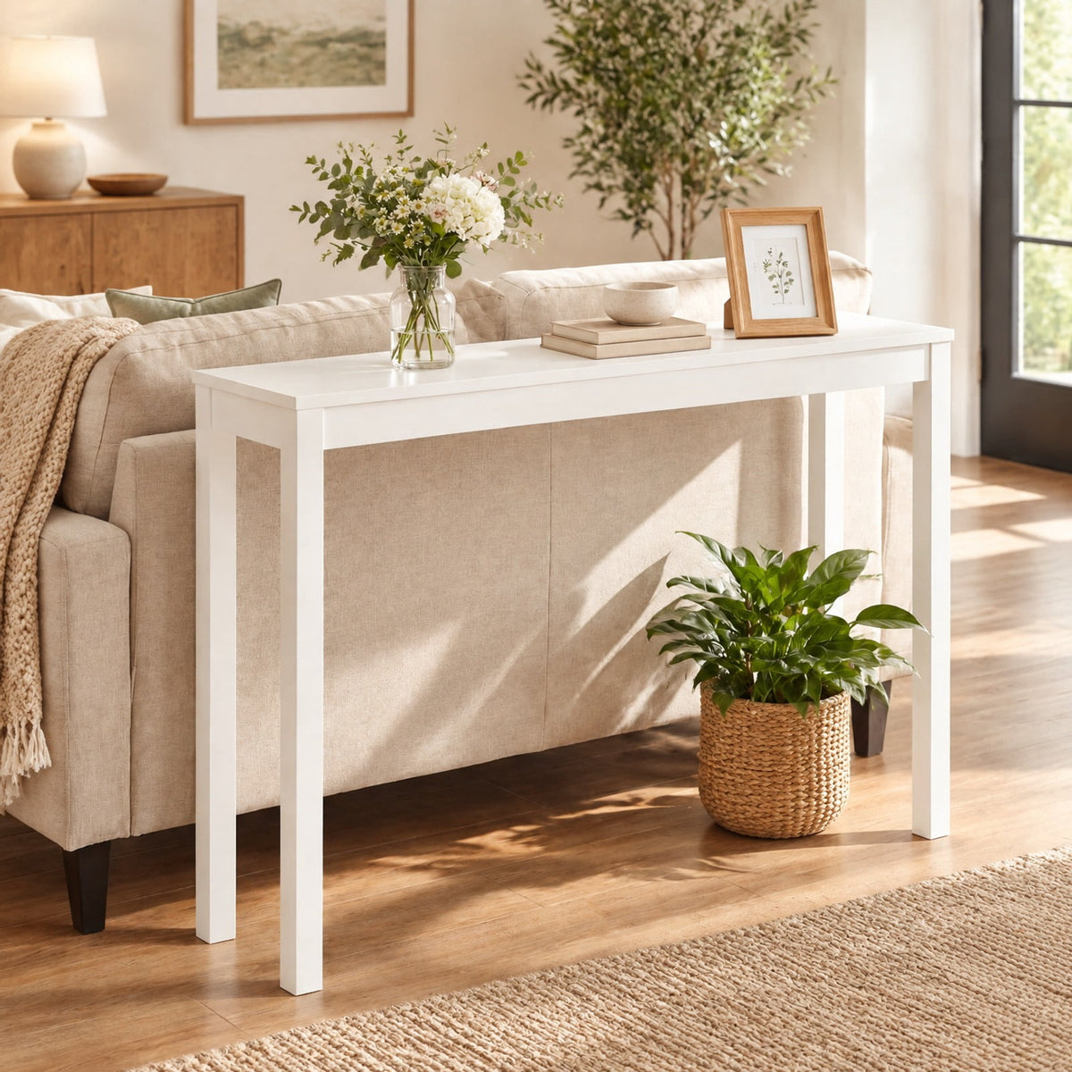 Airfind Wooden Console Table Modern Farmhouse Sofa Table with Thickened Top, 132 lbs Capacity, Rubber Wood MDF Frame, 48 x 12 x 32 Footprint