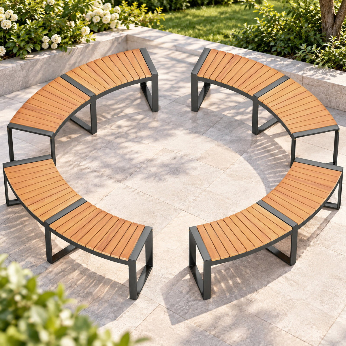 Airfind Patio Curved Bench with Slatted Seat and Metal Legs-1 Piece, 57.5 x 23 x 18Seat Depth 16Weight Footprint