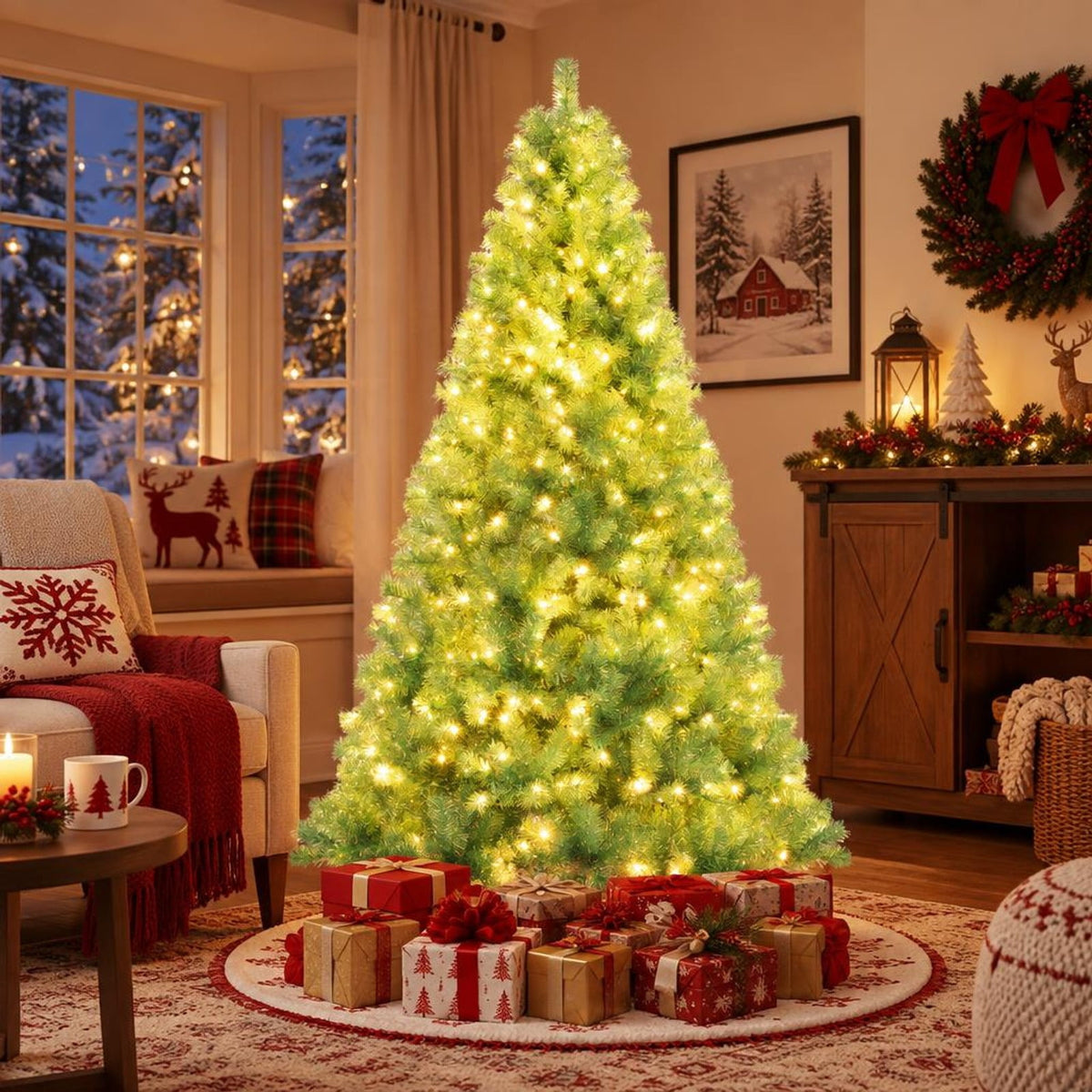 Airfind Pre-Lit Tinsel Christmas Tree Artificial Xmas Tree Home Office Party Seasonal Holiday Decoration, PVC PET Metal Frame, 4.5 x 7.5 ft Footprint