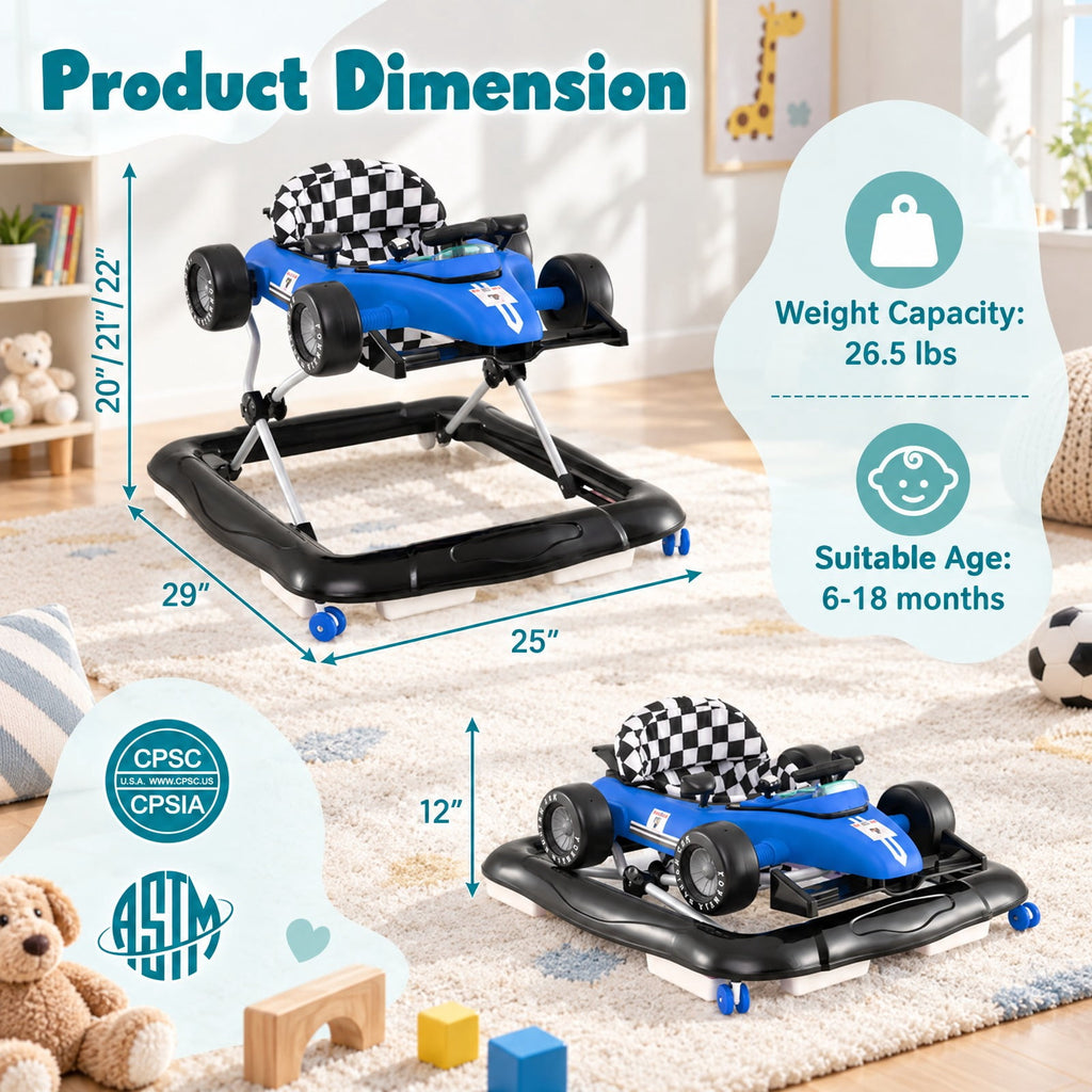 Airfind 4-in-1 Youth Push Walker Activity Center Height Adjustable featuring Music Box, 26.5 lbs Capacity, PP Metal Frame, for 6-18 Months, Blue
