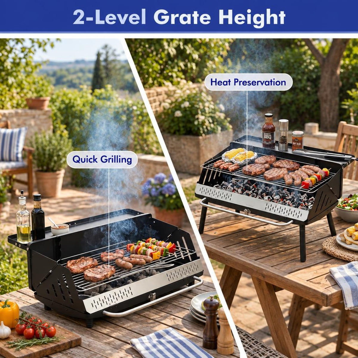 Airfind Portable Grill with Detachable Legs Adjustable Grate and Carrying Bag, 32 Inch x 18.5 Inch x 33.5 Inch Footprint for Everyday Use, Charcoal