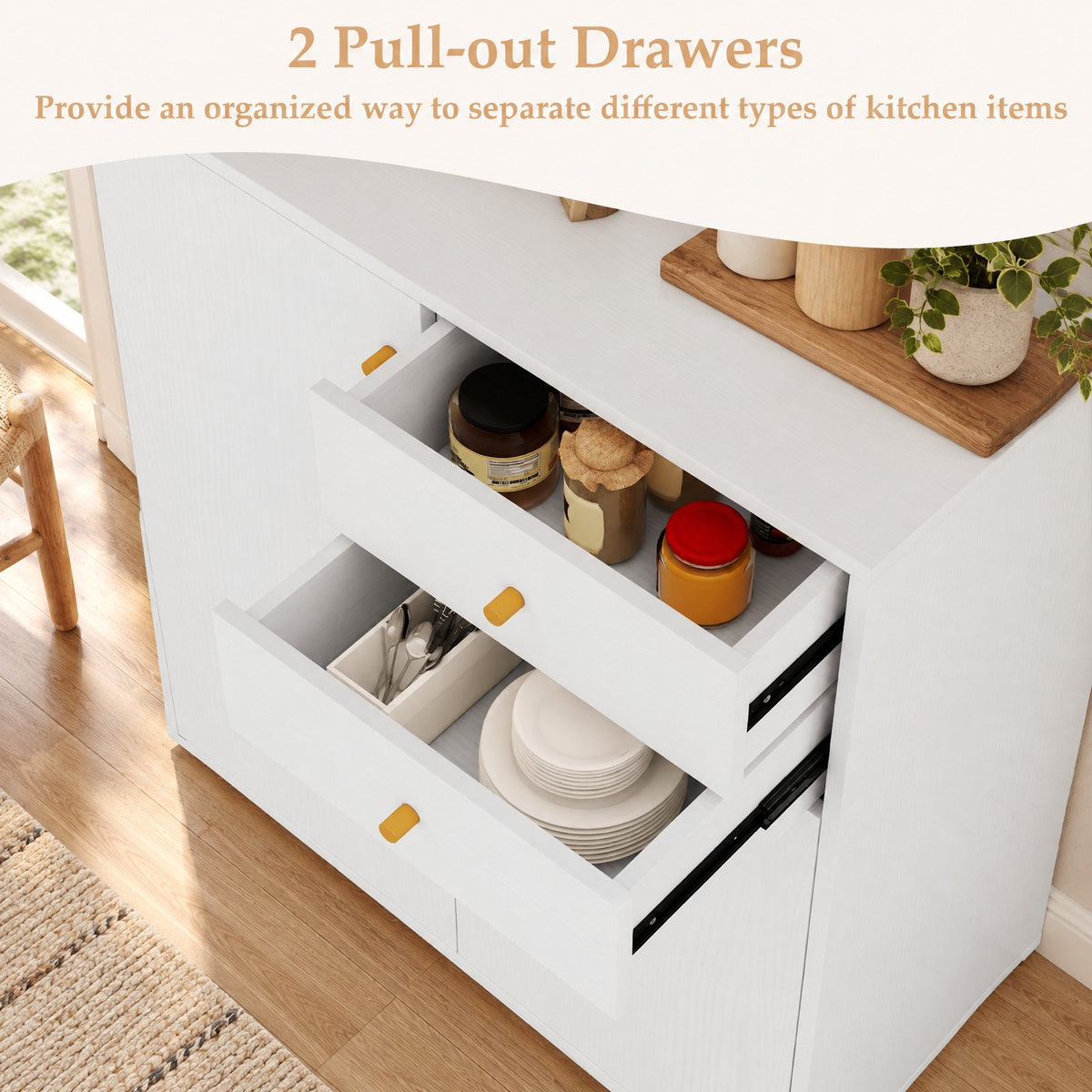 Airfind Kitchen Sideboard Buffet Cabinet Coffee Bar Cabinet with 2 Drawers 2 Doors and 3 Adjustable Shelves, 45 lbs Capacity, Engineered Wood Frame