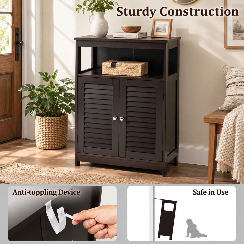 Airfind Wood Freestanding Bathroom Storage Cabinet with Double Shutter Door, 77 lbs Capacity, P2 MDF Frame, 23.5in x 12in x 31.5in Footprint, Brown