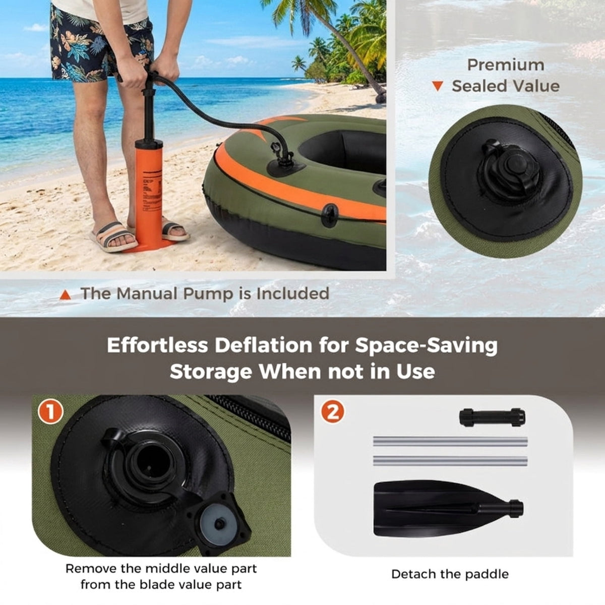 Airfind Inflatable Fishing Float Tube with foot pump and fish ruler plus mesh pockets and 350 lb heavy-duty PVC float seat for lake and pond bass fly fishing, Green