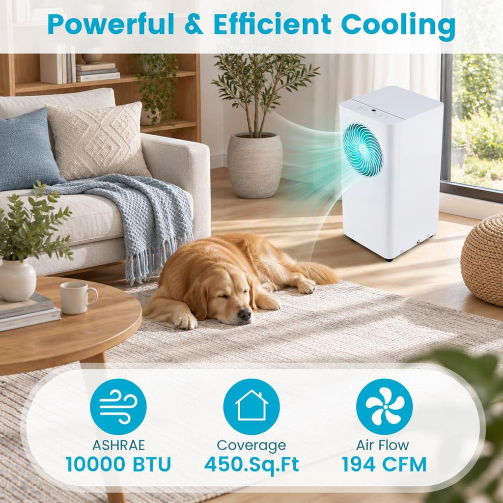Airfind 8200/10000 BTU Portable Air Conditioner 3-in-1 Stand up AC Unit with Dehumidifier-10000 BTU, HIPS ABS Frame, White