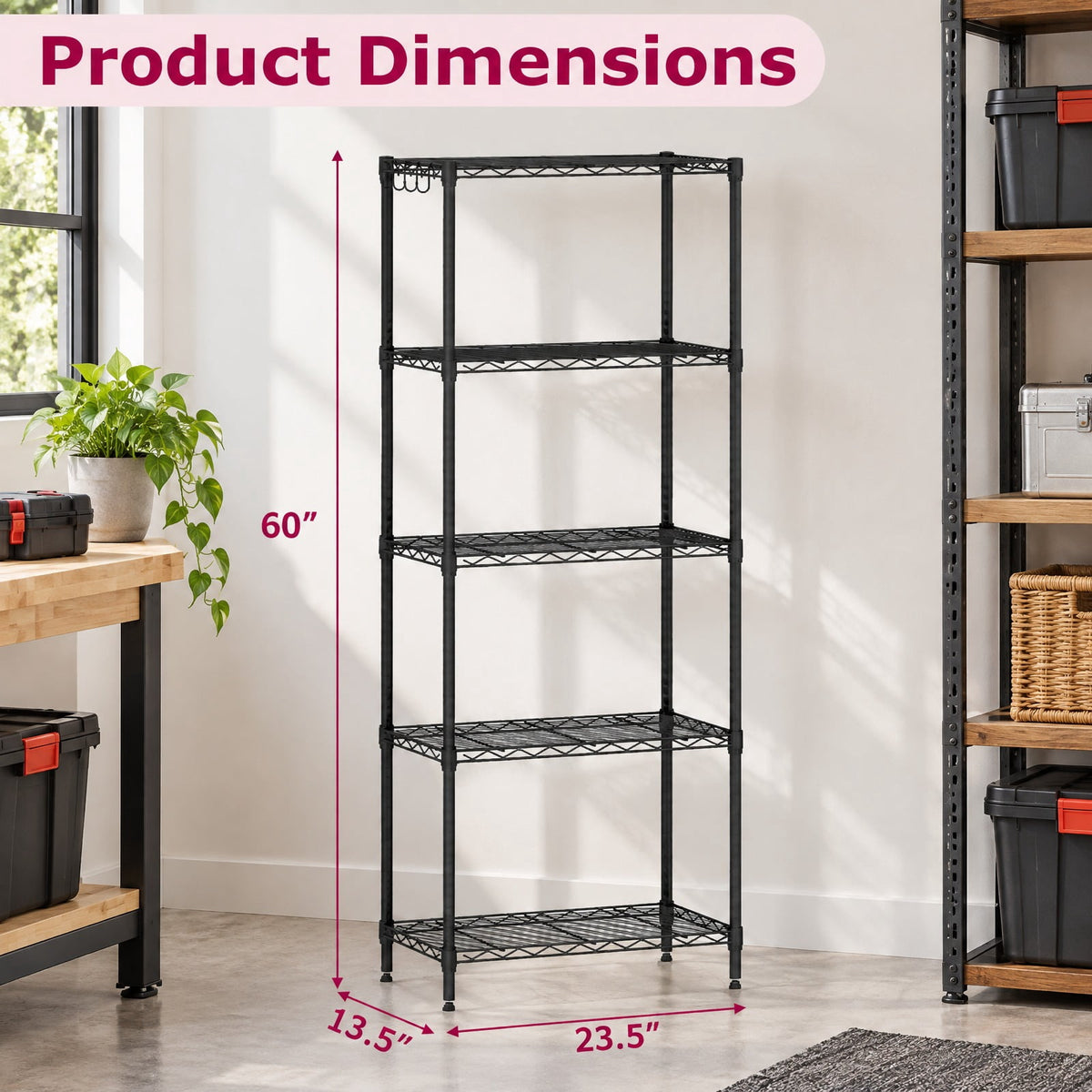 Airfind 5-Tier Metal Storage Shelving Unit with V-Shaped Wire Rack and 750 LBS Capacity, 750 lbs Capacity, Metal Frame, Black