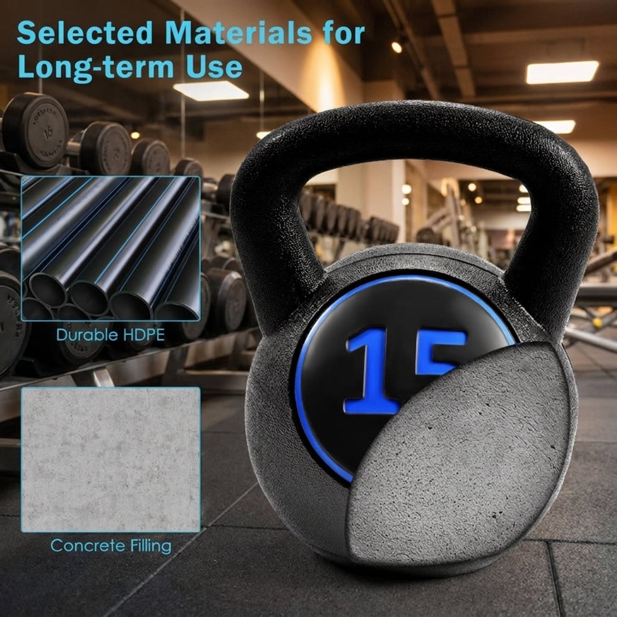 Airfind 3-Piece Cement Kettlebell Set (5-10-15 lbs) for Functional Strength Training, Black