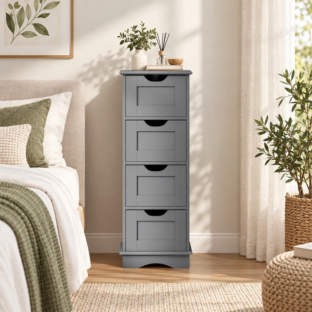 Airfind Bathroom Storage Cabinet, with Cutout Handles and 4 Drawers, 33 lbs Capacity, MDF Frame, 12 Inch x 12 Inch x 32 Inch Footprint, Gray