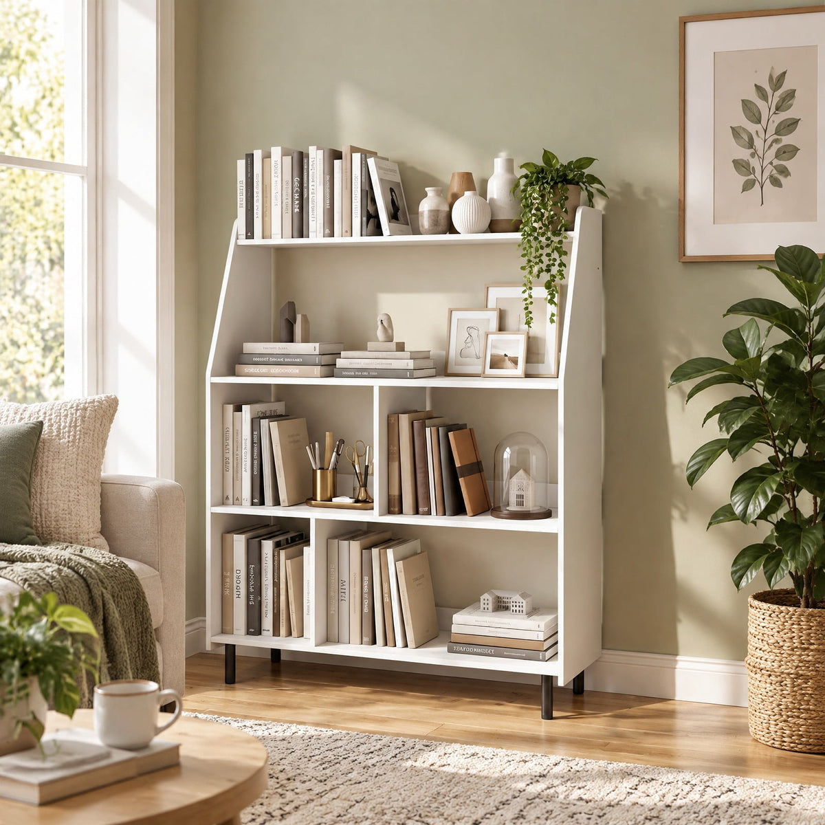 Airfind 4-Tier Open Modern Bookcase with 2 Anti-Tipping Kits, 55 lbs Capacity, Engineered Wood Metal Frame, 36 Inch x 13.5 Inch x 47 Inch Footprint, White