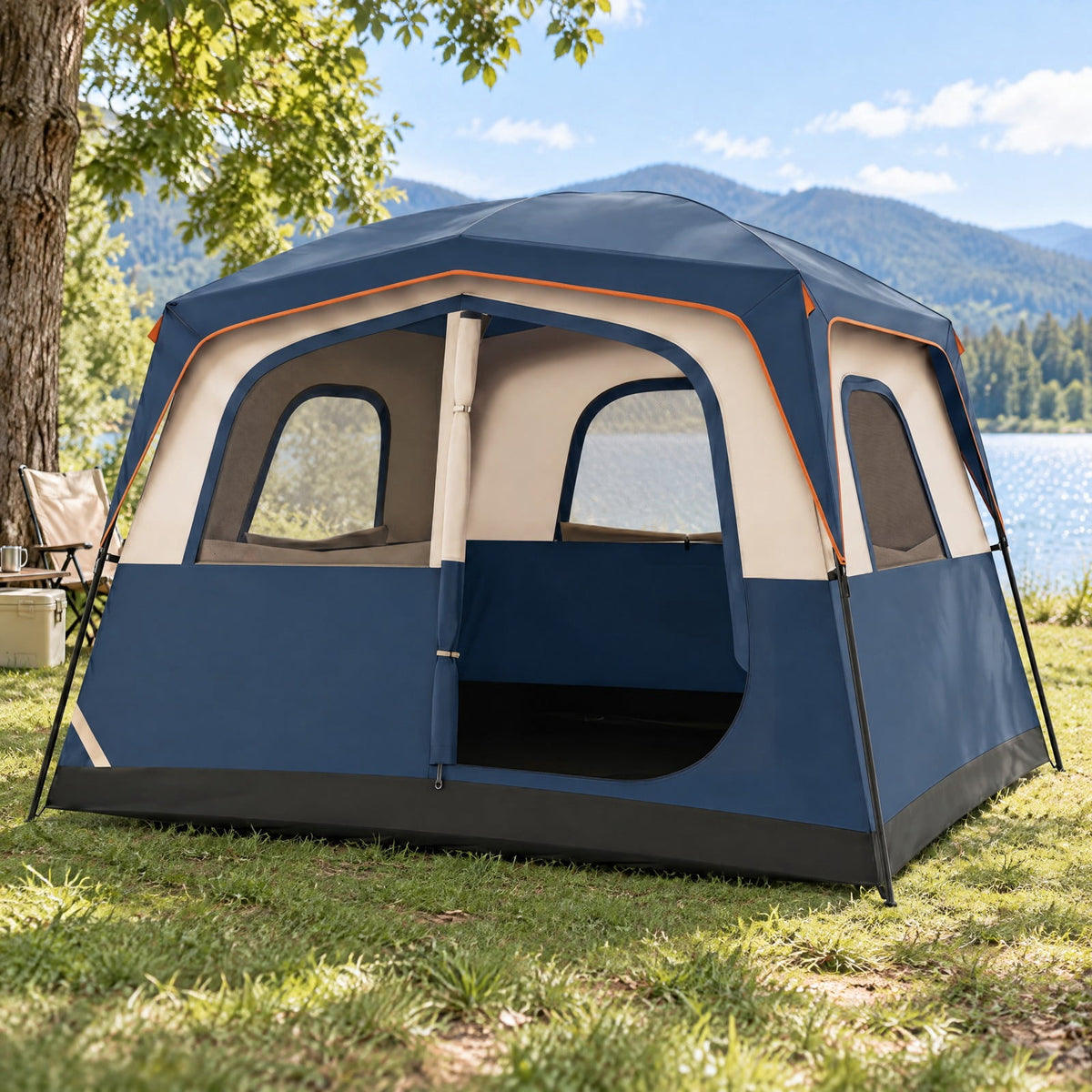 Airfind 6-Person Camping Tent Easy Setup Family Cabin Tent with Top Rainfly Mesh Windows, Fabric Fiberglass Metal Frame, 10 x 9 x 7 ft Footprint
