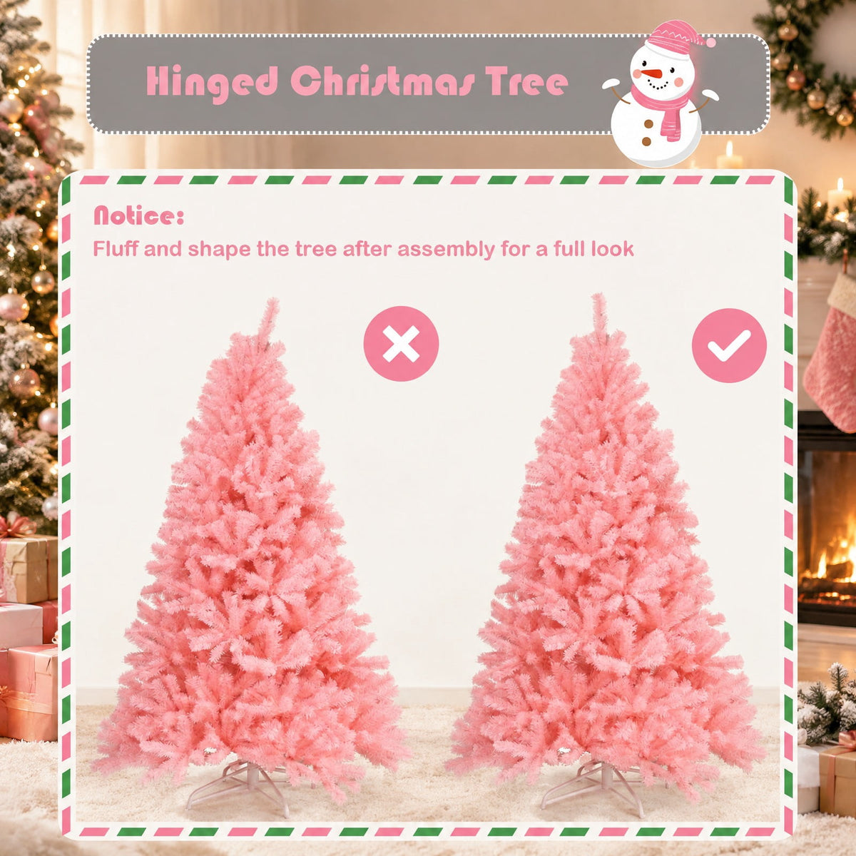 Airfind 7.5 Feet Hinged Artificial Christmas Tree Full Fir Tree, New PVC metal Length:7.5 ft Width:4.3 ft Frame, Pink