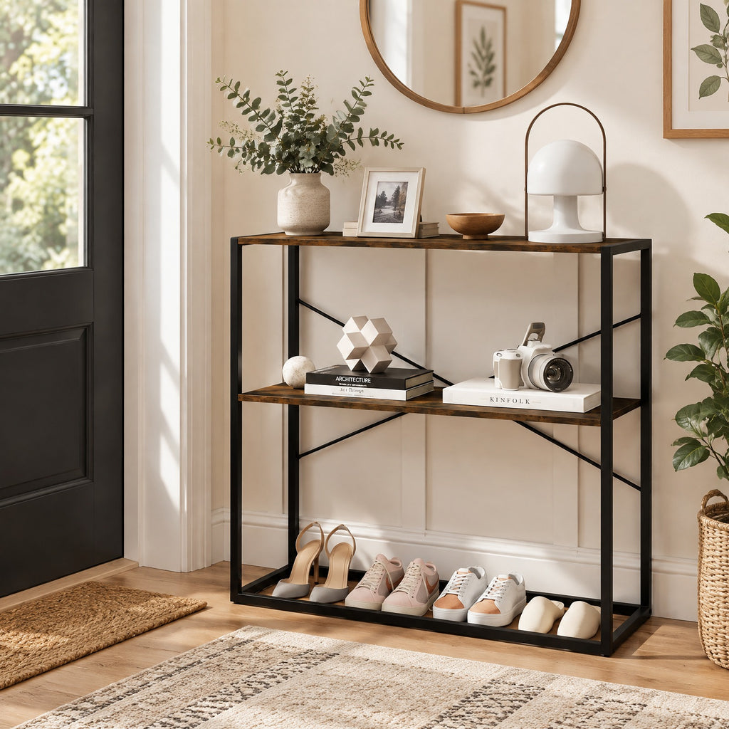 Airfind 36 Console Table 2-Tier Entryway Table with Wooden Open Shelves and Metal Frame, 66 lbs Capacity, Engineered Wood Metal Frame, Brown