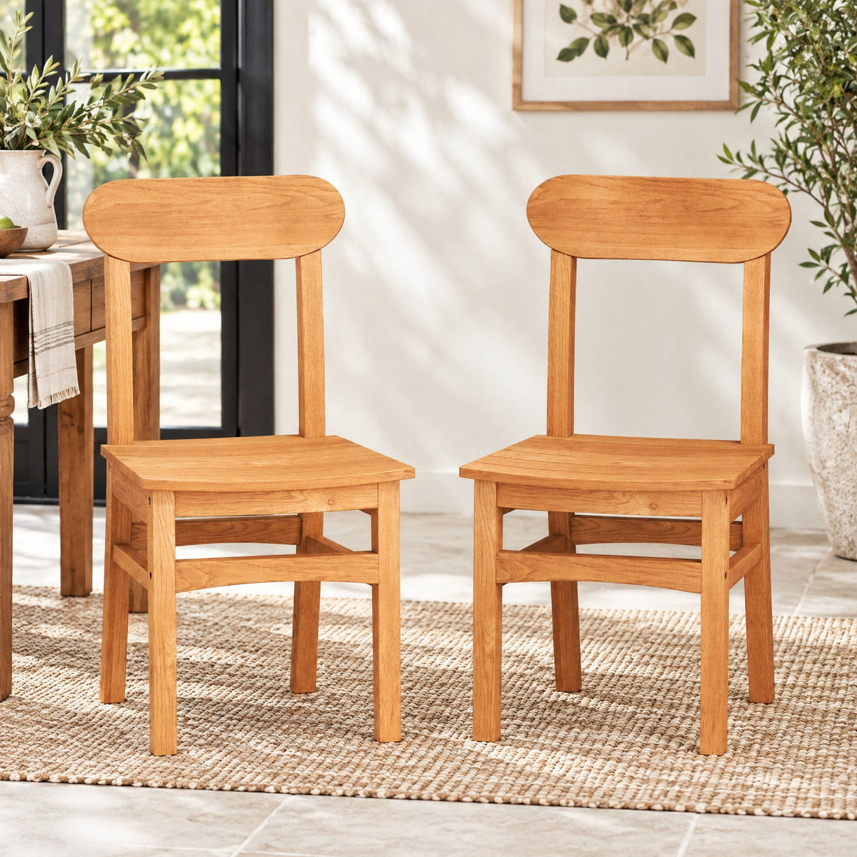 Airfind Patio Teak Wood Chair Armless Dining Chair with Slatted Seat, 220 lbs Capacity, Teak Wood Frame, Wood