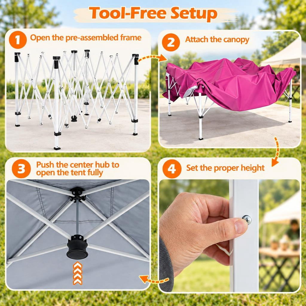 Airfind 9 ft x 9 ft Pop Up Canopy Tent with 8 Ground Stakes 4 Wind Ropes and Carry Bag for Outdoor Party, Metal Oxford Cloth PP Frame, Pink