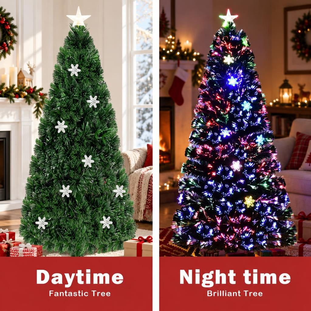 Airfind LED Optic Artificial Christmas Tree with Snowflakes-6 Feet, PVC Frame, 2.4 x 5 (Diameter x H) Height: 5 ft Weight: About 8 lbs Footprint