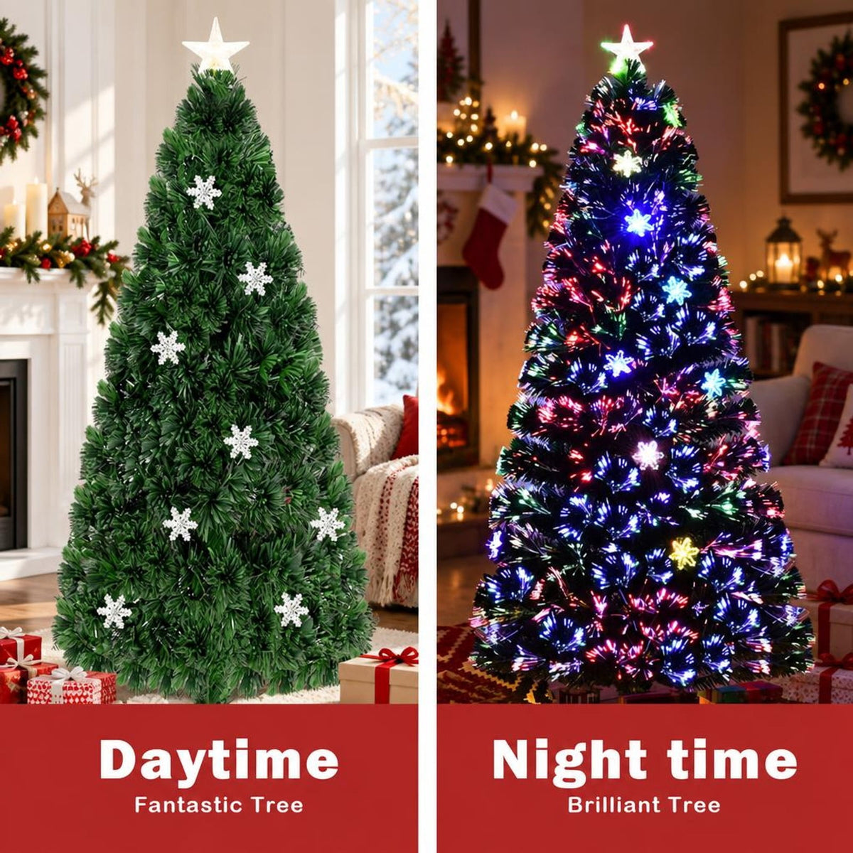 Airfind LED Optic Artificial Christmas Tree with Snowflakes-6 Feet, PVC Frame, 2.4 x 5 (Diameter x H) Height: 5 ft Weight: About 8 lbs Footprint