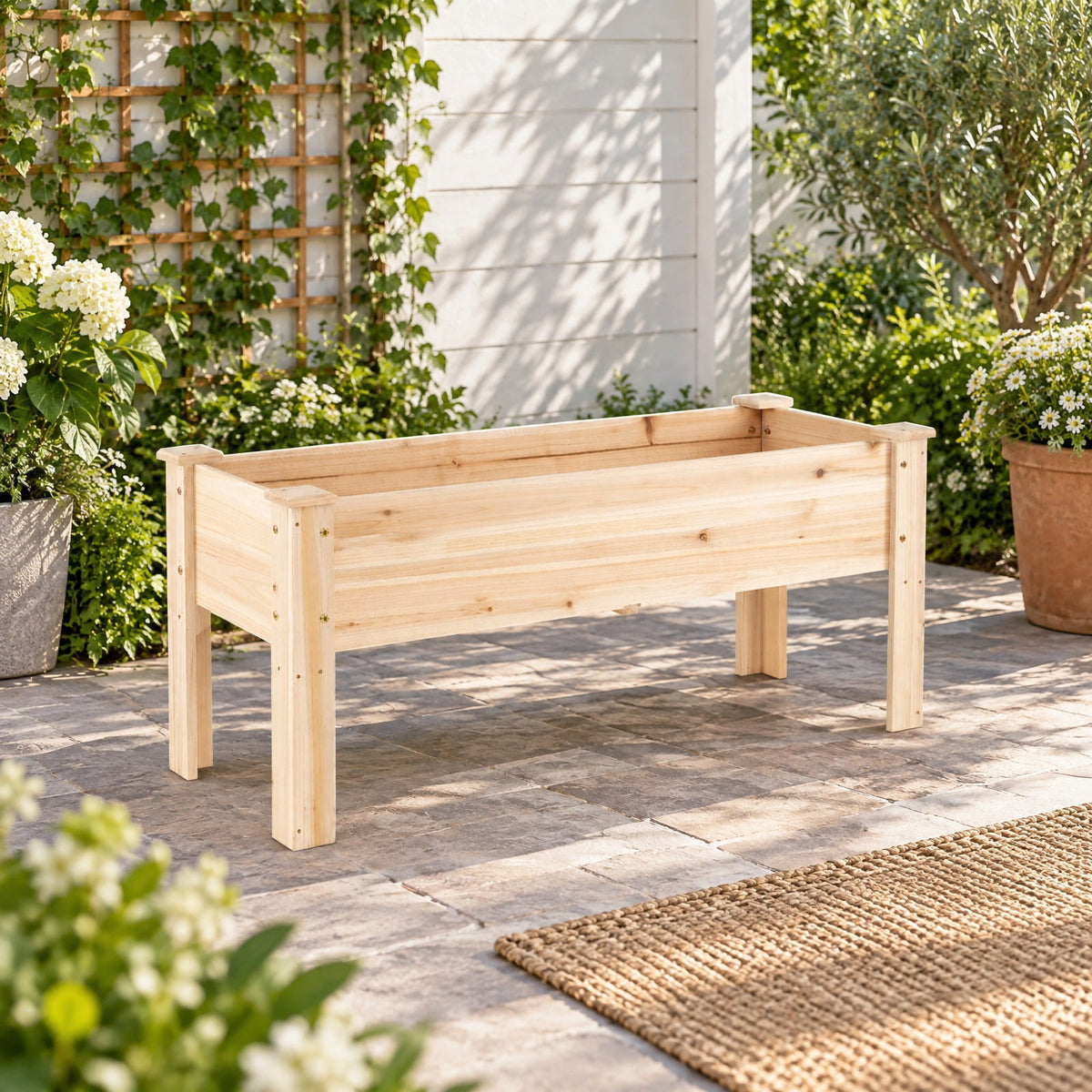 Airfind Wooden Raised Garden Bed with Legs 175 LBS Heavy-Duty Elevated Planter Box with Drainage Holes, 175 lbs Capacity, Fir Wood Frame, Natural