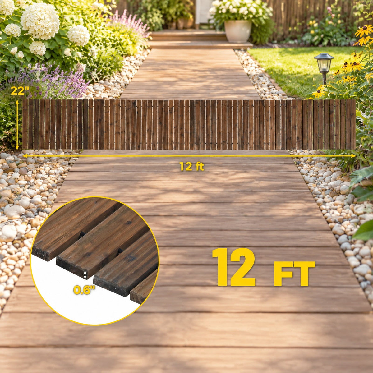 Airfind 12 FT Wood Garden Pathway 22 Inches Wide Outdoor Roll Out Straight Walkway, Cedar Wood Metal Pe, 12 Ft X 22 Inch X 0.6 Inch, Brown