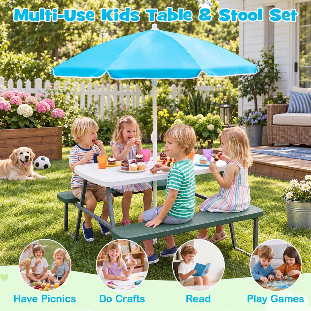 Airfind Kids Picnic Table with Benches Seats up to 4, 660 lbs Capacity, Metal Frame, for 3+ years old, 40 x 39.5 x 59 Tabletop Footprint, Green