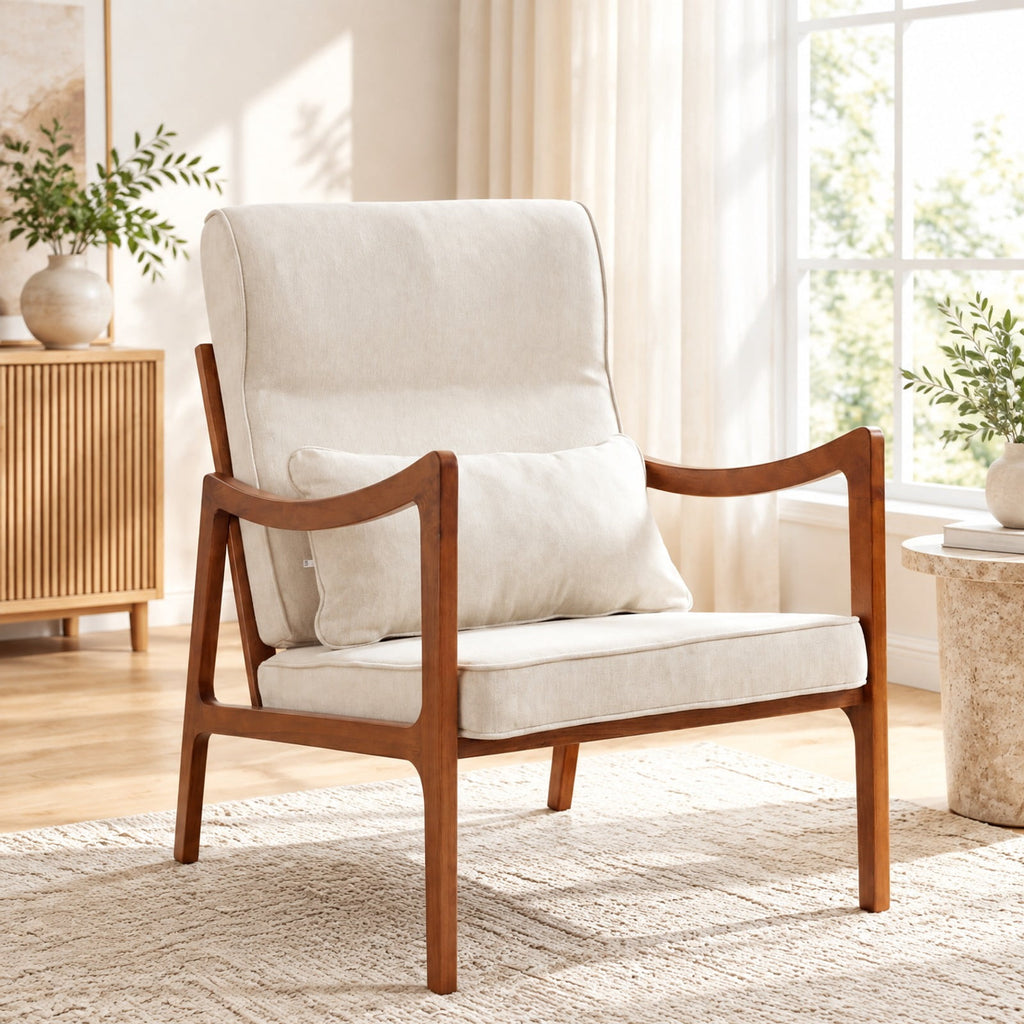 Airfind Modern Accent Chair with Solid Rubber Wood Faux Leather Upholstered Armchair, 400 lbs Capacity, 34.5 x 25.5 x 35 Footprint, White