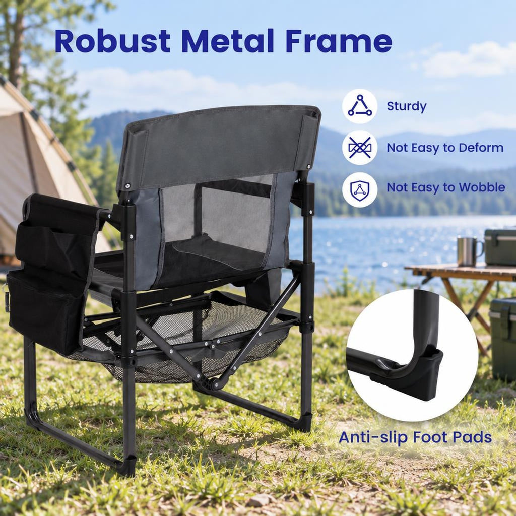 Airfind Heavy Duty Outdoor Camping Chair with Cup Holder and Side Pocket, 330 lbs Capacity, Metal Nylon Mesh PVC Fabric PP Frame, Black