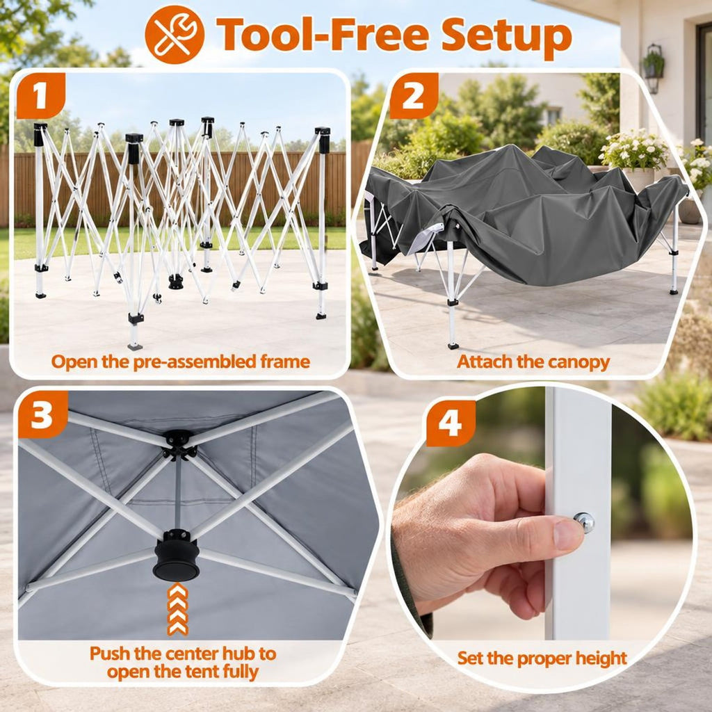 Airfind 9 ft x 9 ft Pop Up Canopy Tent with 8 Ground Stakes 4 Wind Ropes and Carry Bag for Outdoor Party, Metal Oxford Cloth PP Frame, Grey