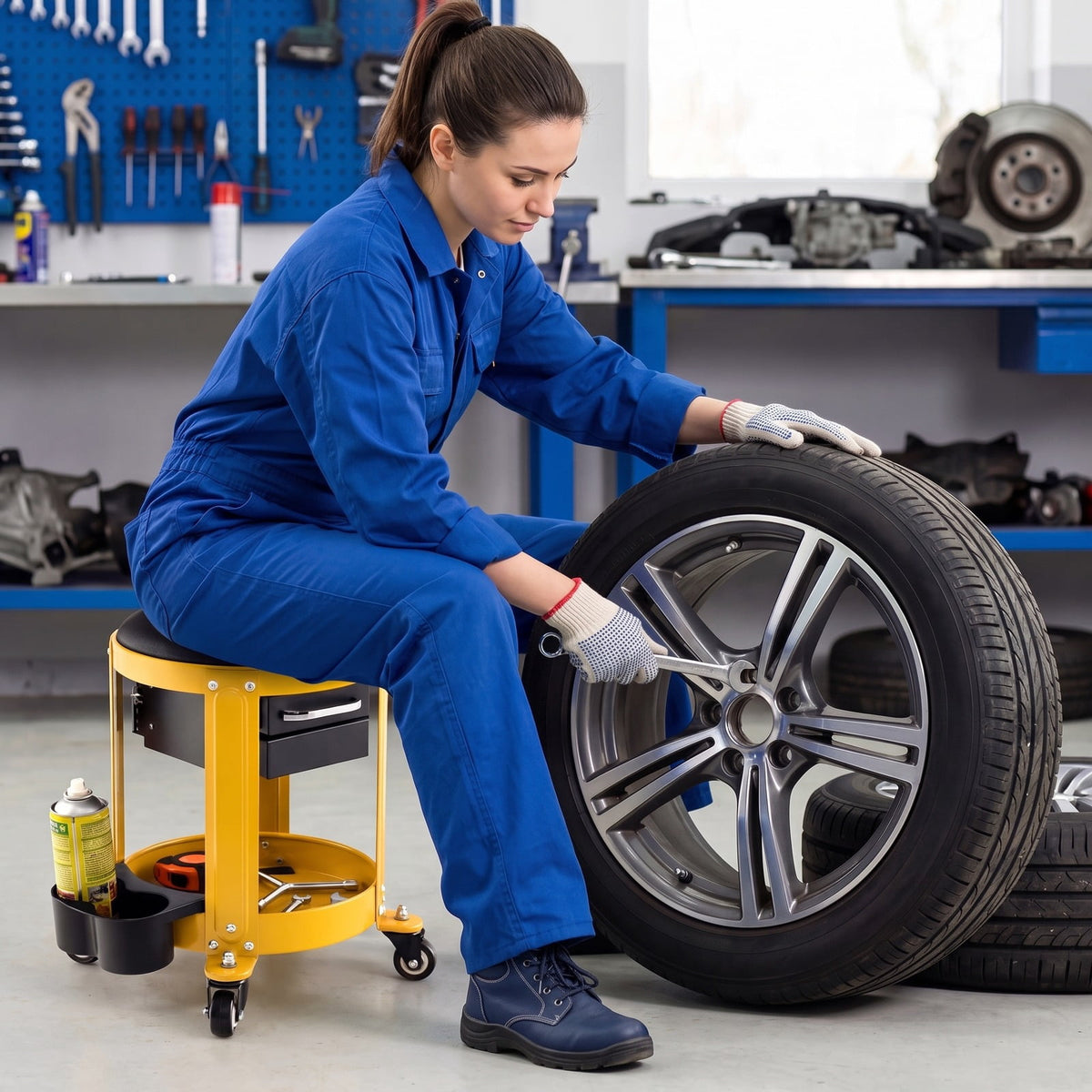 Airfind Rolling Mechanic Stool with Removable Padded Seat and Drawers, 330 lbs Weight Capacity of Tool Tray: 155 lbs Capacity, 16 x 17 Footprint