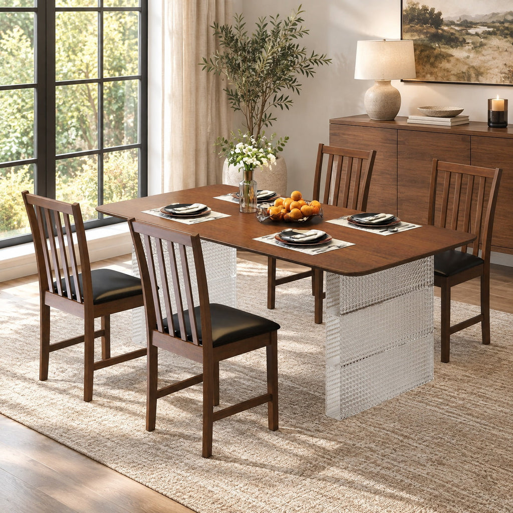 Airfind Wooden Dining Chair Set of 2 with Rubber Wood Frame and Padded Seat, Chair 330 lbs Capacity, Rubber Wood MDF Sponge PVC Leather Frame, Brown