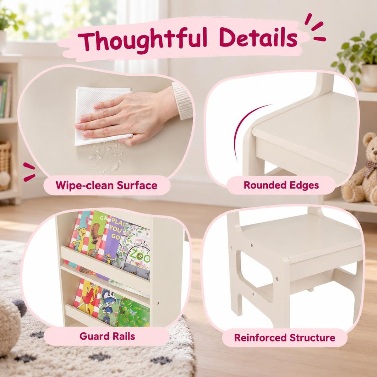 Airfind Kids Art Table and Chair Set with Detachable Paper Roll Holder and Cabinet, 66 lbs Capacity, MDF Frame, for 3+, Natural