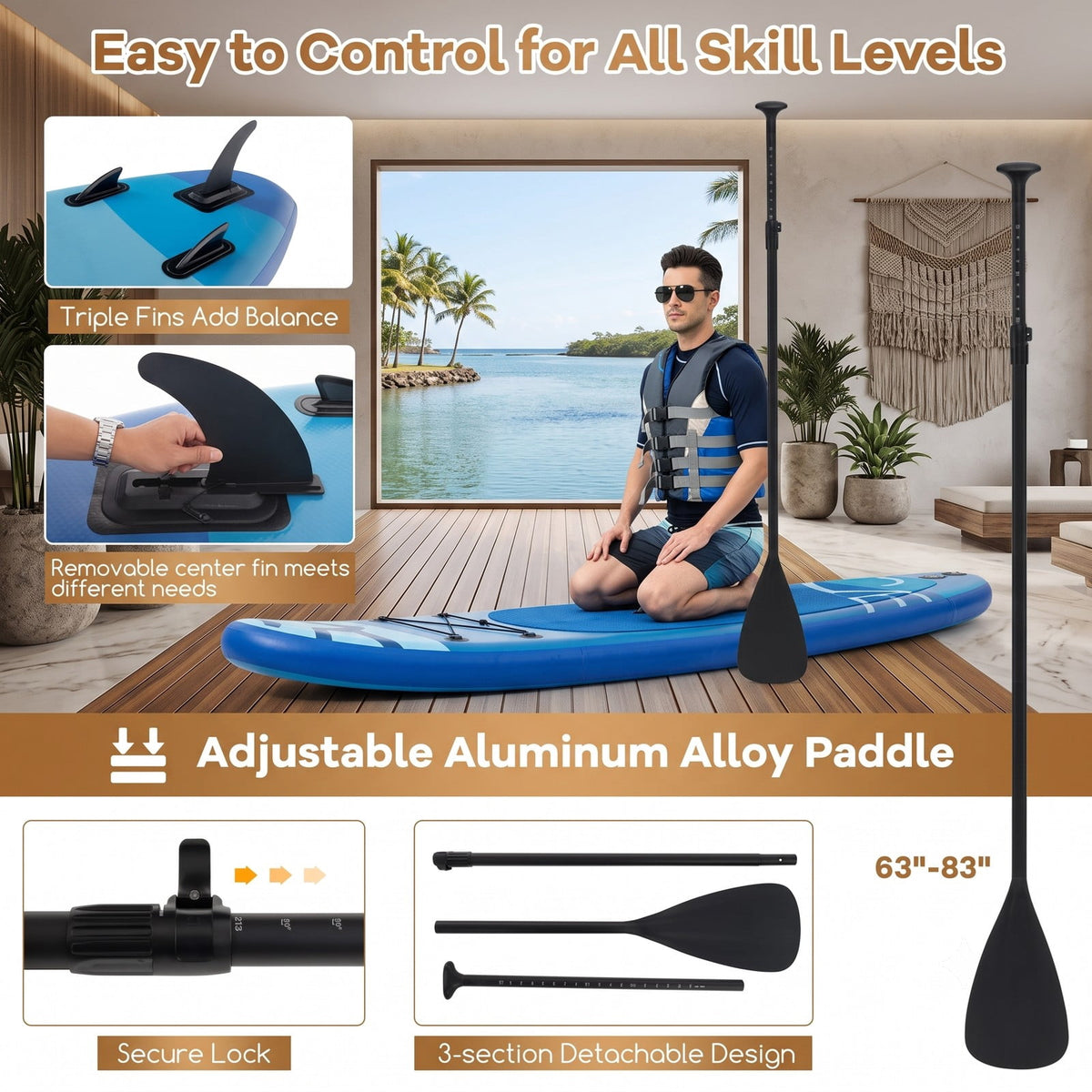 Airfind Inflatable Stand Up Paddle Board with Triple Fins Backpack and Aluminum Hand Pump for Adults Cruising and Fishing, Blue