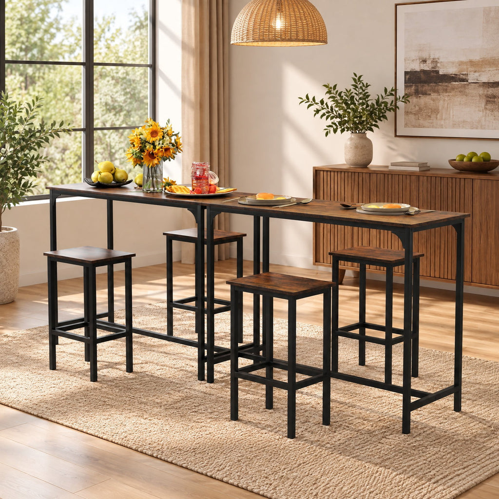 Airfind Industrial 3-Piece 47.5 Counter-Height Dining Table and 2 Bar Stools, 200 lbs Capacity, Metal Engineered Board Frame, Coffee