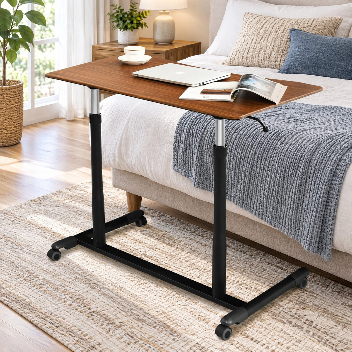 Airfind Height Adjustable Computer Desk Sit to Stand Rolling Notebook Table, MDF Frame, 37.5 x 21.5 x 27.5-42 Footprint, Brown