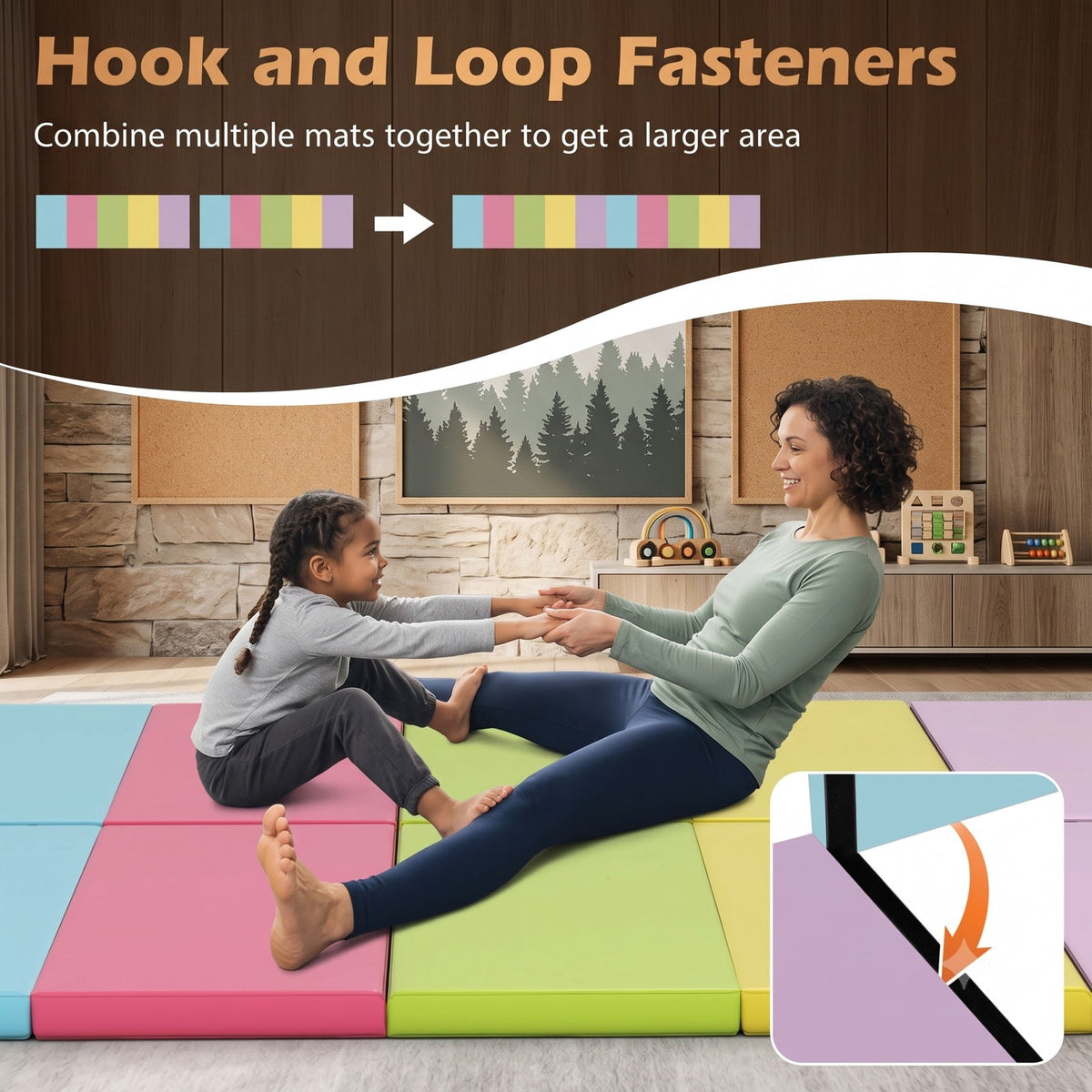 Airfind 5-Panel Folding Gymnastics Mat for Kids and Adults with Reinforced Handles for Home Tumbling and Yoga, Multicolor