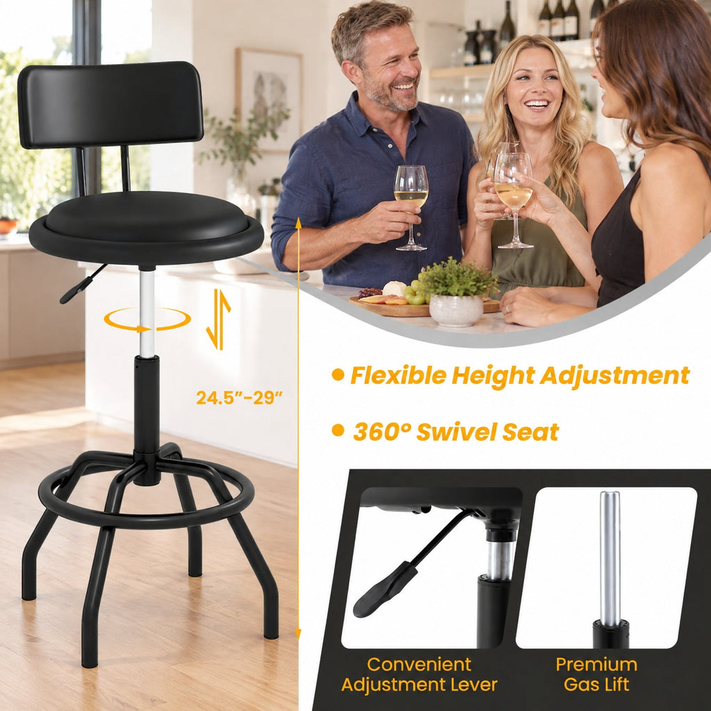 Airfind /2 360° Swivel Counter, Set of 1, Height Barstool with Padded Seat and Back-2 Pieces, 330 lbs Capacity, Metal PU Sponge Plywood Frame, Black