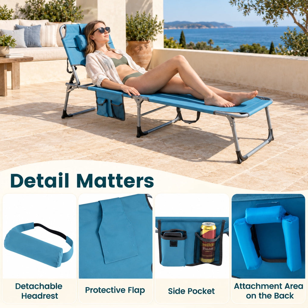 Airfind Set of 2 Tanning Chair Portable Chaise Lounge Chair with 4-Position Adjustable Backrest, 330 lbs Capacity, Navy