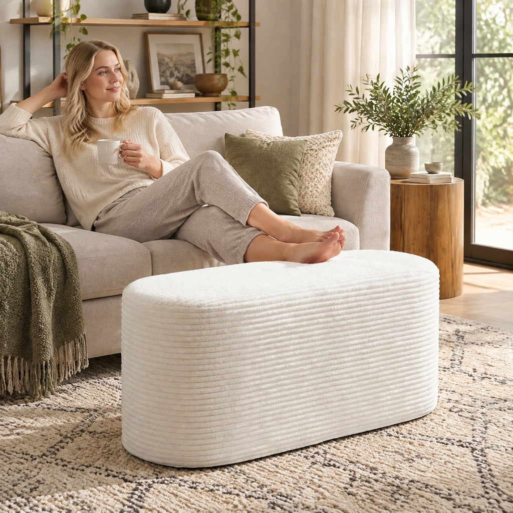 Airfind Upholstered Ottoman Bench with High-Density Sponge, 175 lbs Capacity, Corduroy Polyester Sponge Frame, 47 x 18 x 19 Footprint, Beige