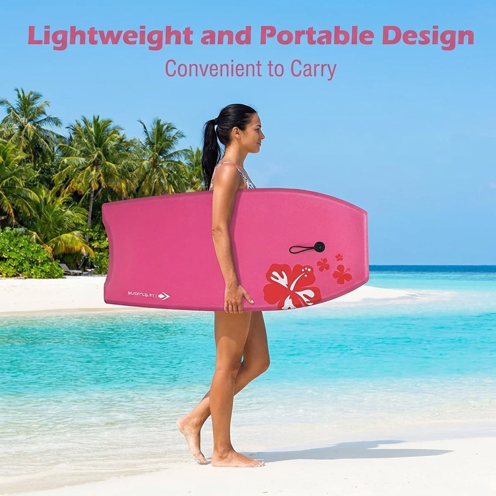 Airfind 37 Inch IXPE Bodyboard for Teens ¡ª Cool-Touch Deck, EPS Core, HDPE Slick Bottom, Crescent Tail, Coiled Wrist Leash Included (Pink)