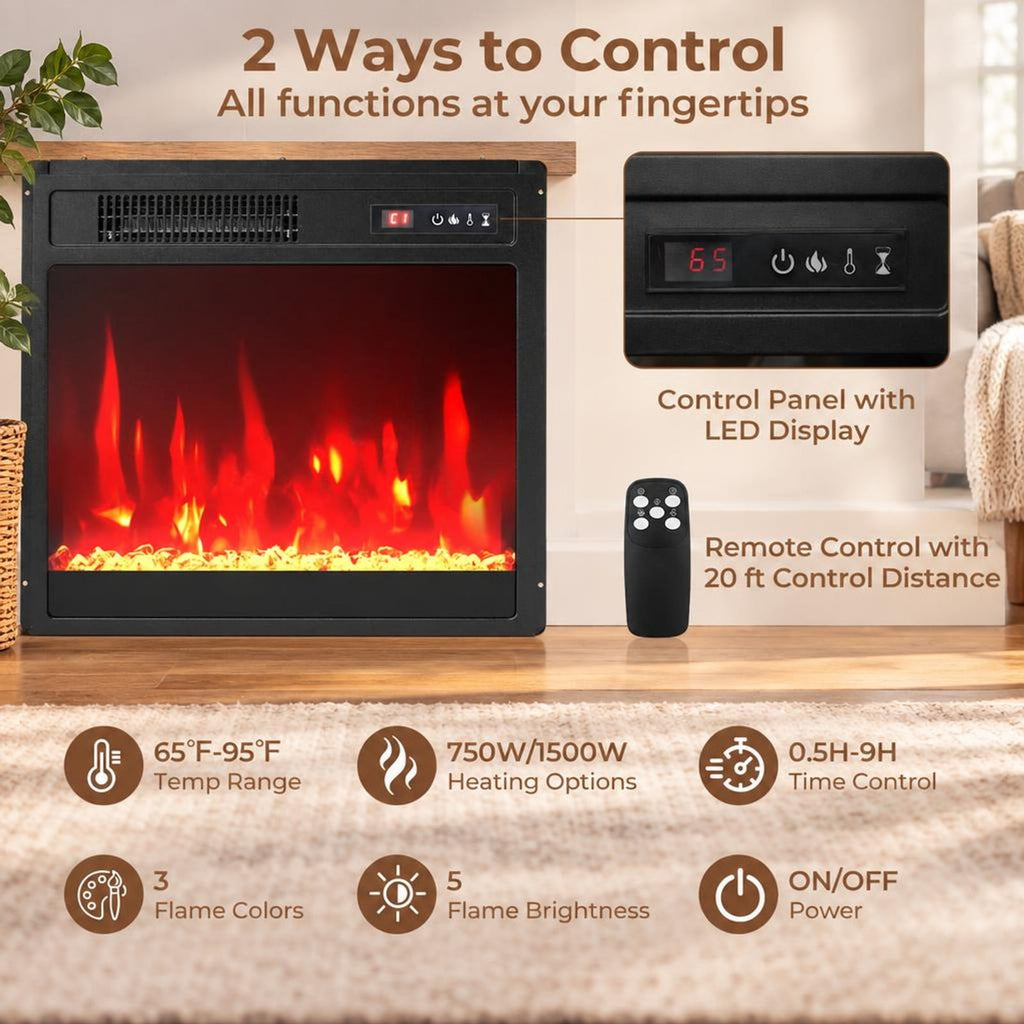 Airfind 18 Inch Electric Fireplace Insert Fireplace Heater with Overheat Protection, Metal Tempered Glass Frame, Black