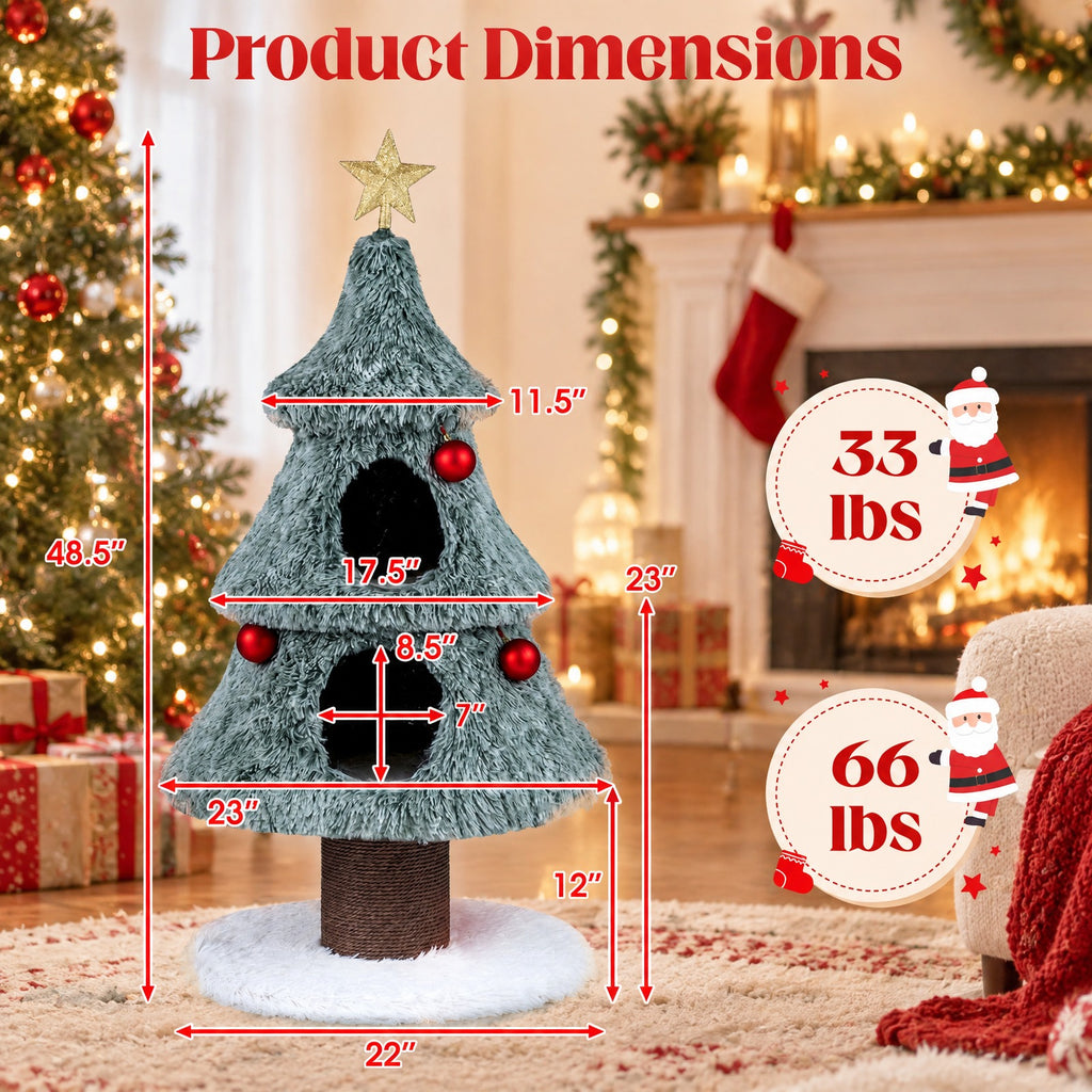 Airfind Christmas Cat Tree for Indoor Cats 48.5 inch Cute Cat Tower with 2 Large Condos Scratching Post, Engineered Wood Jute Rope Plush Frame