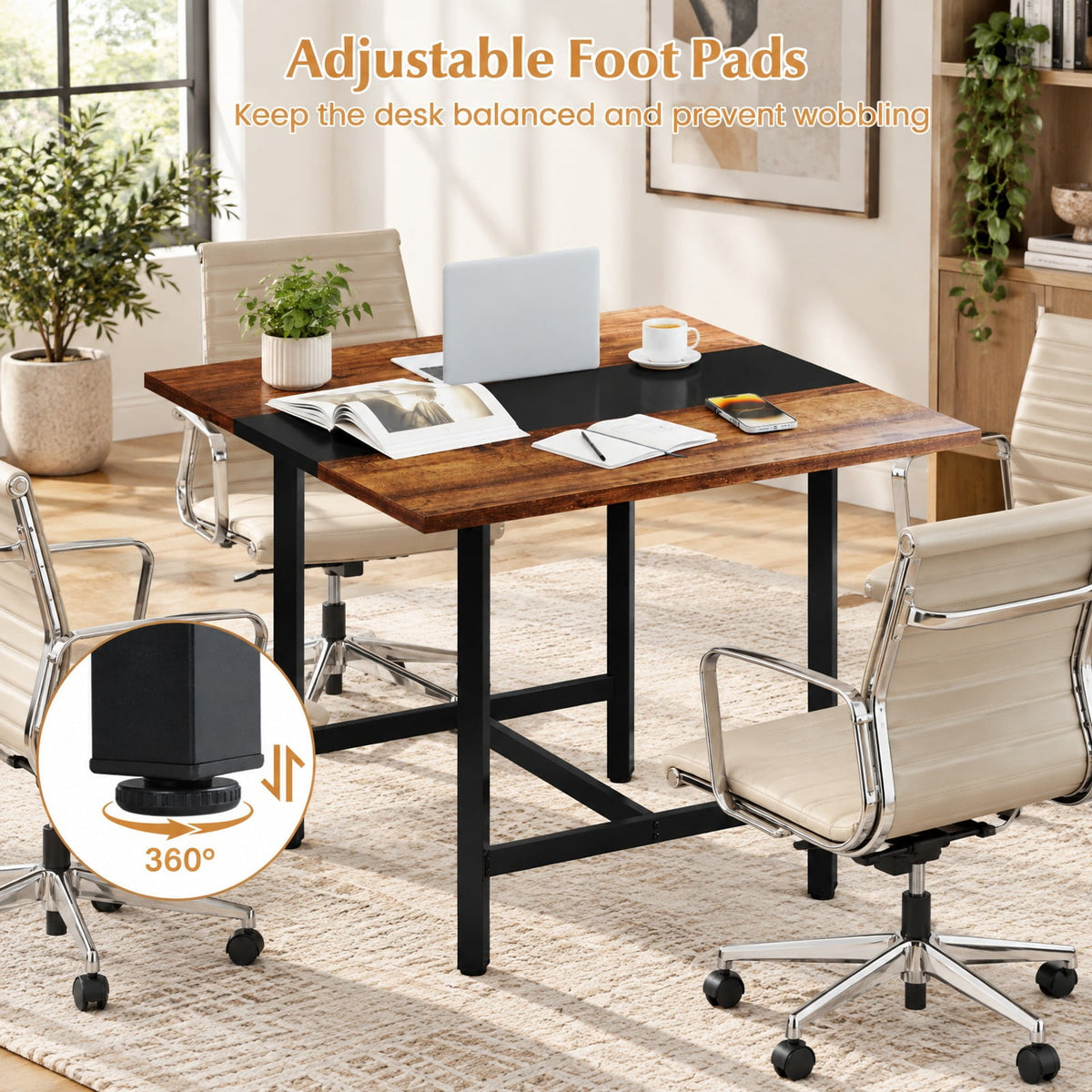 Airfind 39.5 Inches Square Conference Table Meeting Room Table with Thickened Tabletop, 200 lbs Capacity, Engineered Wood Metal Frame, Brown
