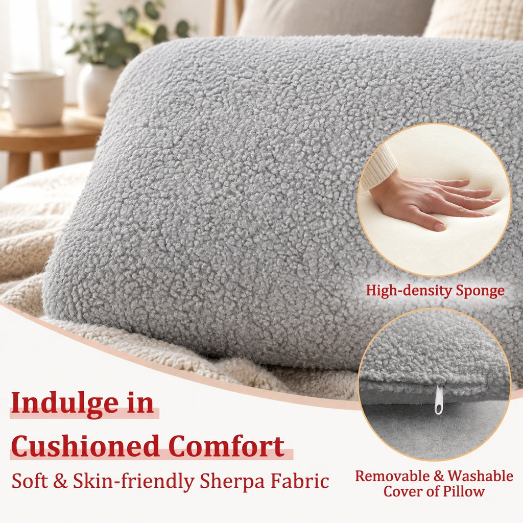Airfind Modern Accent Chair with Waist Pillow and Armrests for Living Room Bedroom, 440 lbs Capacity, Sherpa Fabric Sponge Wooden Frame, Grey