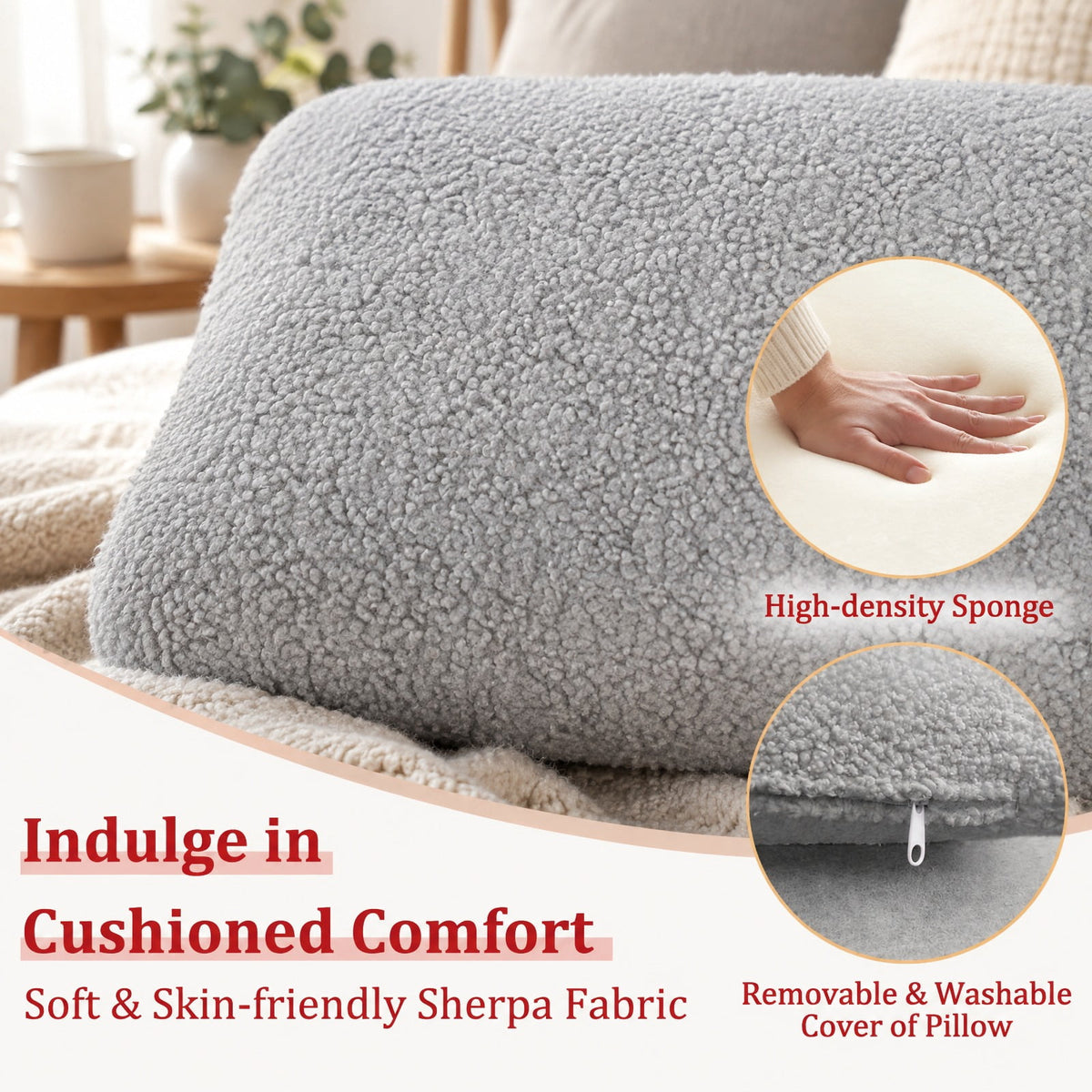 Airfind Modern Accent Chair with Waist Pillow and Armrests for Living Room Bedroom, 440 lbs Capacity, Sherpa Fabric Sponge Wooden Frame, Grey