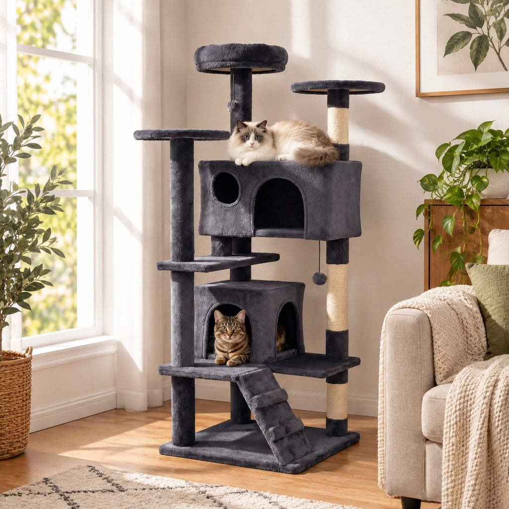 Airfind 52 Inch Tall Cat Tree Tower for Indoor Cats, 22 lbs Capacity, Engineered Wood Sponge Plush Fabric Sisal Frame, Dark Gray