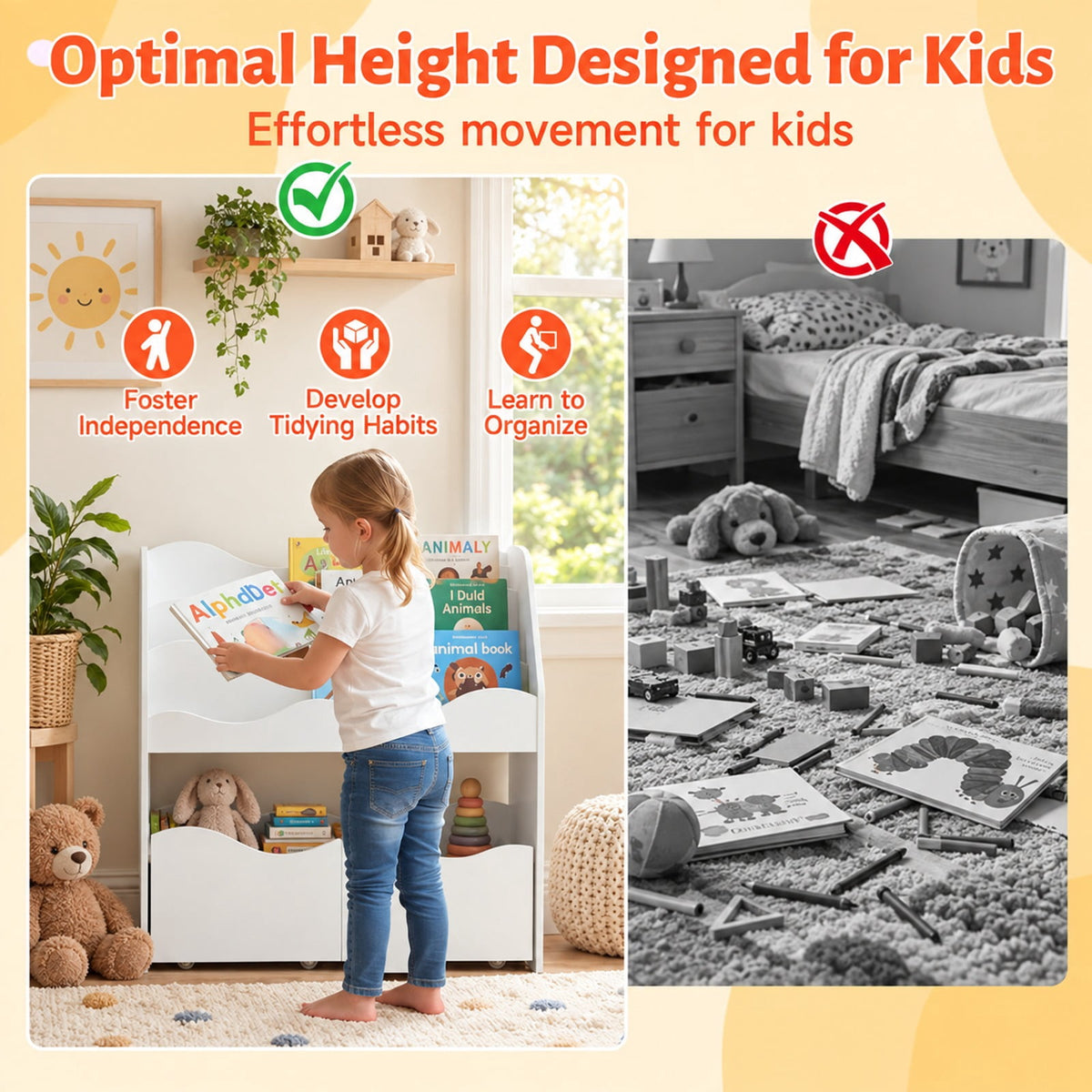 Airfind Kids Toy Wooden Storage Organizer with 2 Rolling Drawers for Kids Room, 11 lbs Capacity, Engineered Wood Frame, White